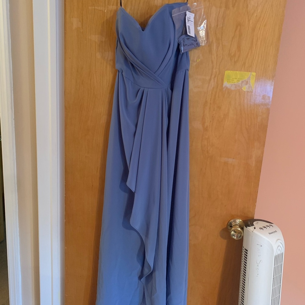 Strapless gown, periwinkle, poly blend, padded